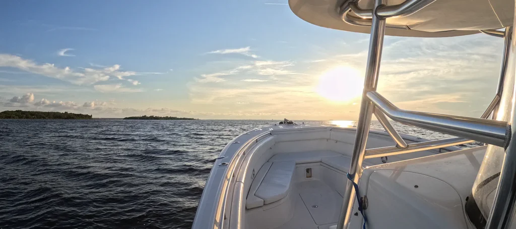 View of sunset from boat charter on Tampa Bay
